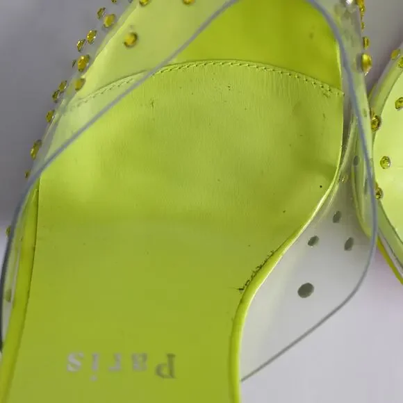 Christian Louboutin Spikaqueen 100 Crystal Neon Yellow Green Clear Pumps Size 37 - Picture 7 of 16